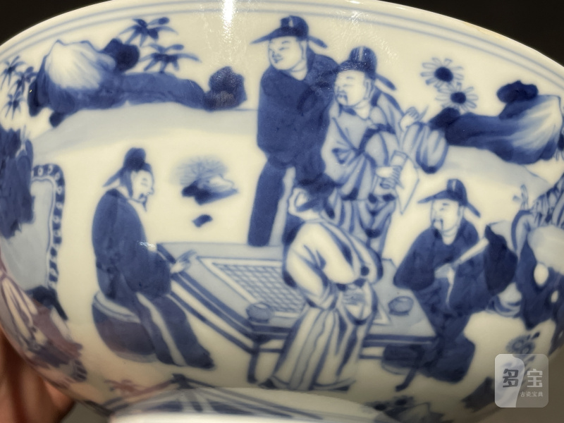 清雍正 青花十八学士墩式碗 - 图8